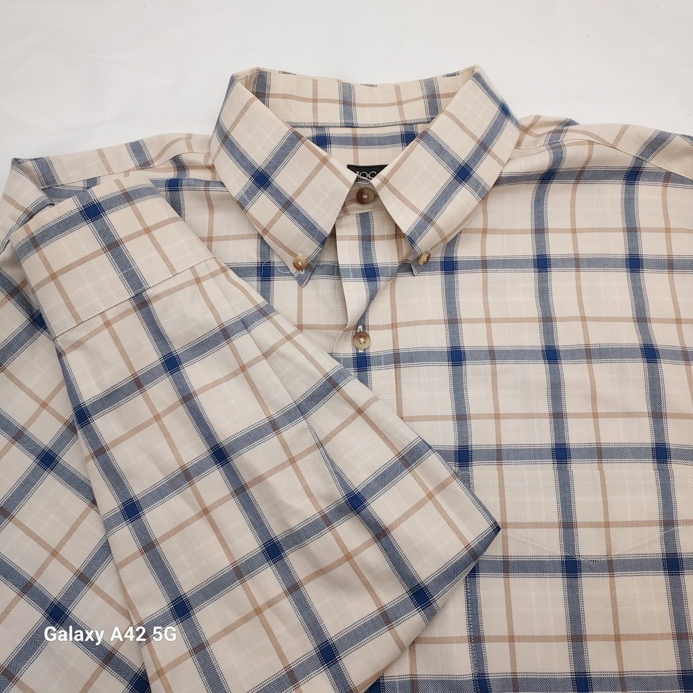 Jos. A. Bank Travelers Collection Plaid Button Down Shirt Mens Large Blue Tan